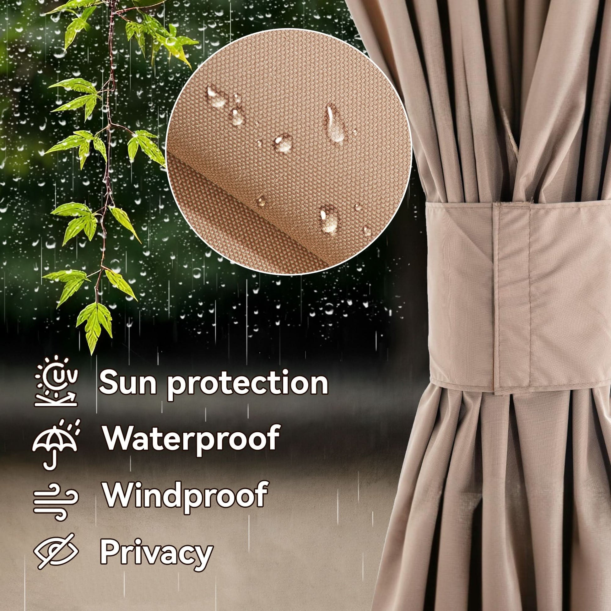 10'x12' Privacy Curtain for Gazebo with Two-way Zipper